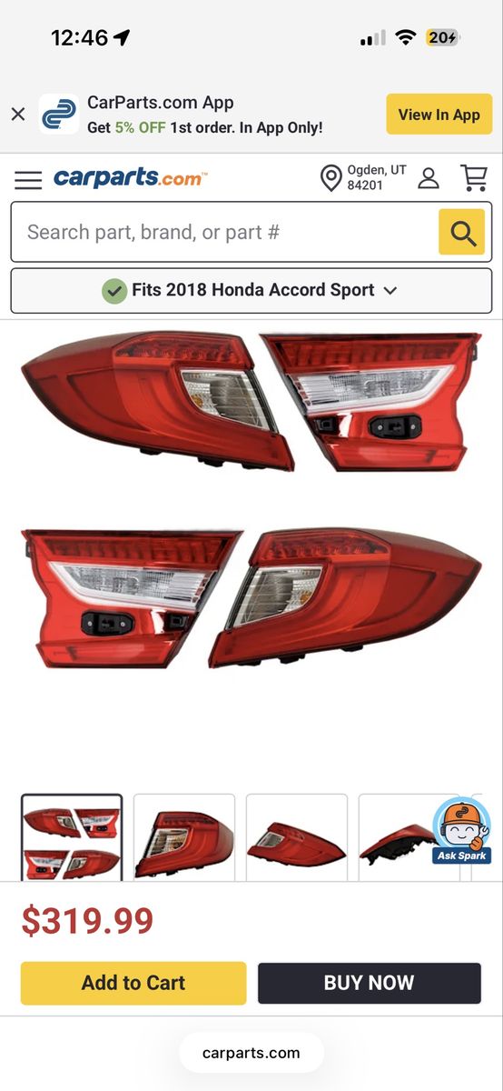 2018 Honda Accord Sport Tail Lights Assembly Set