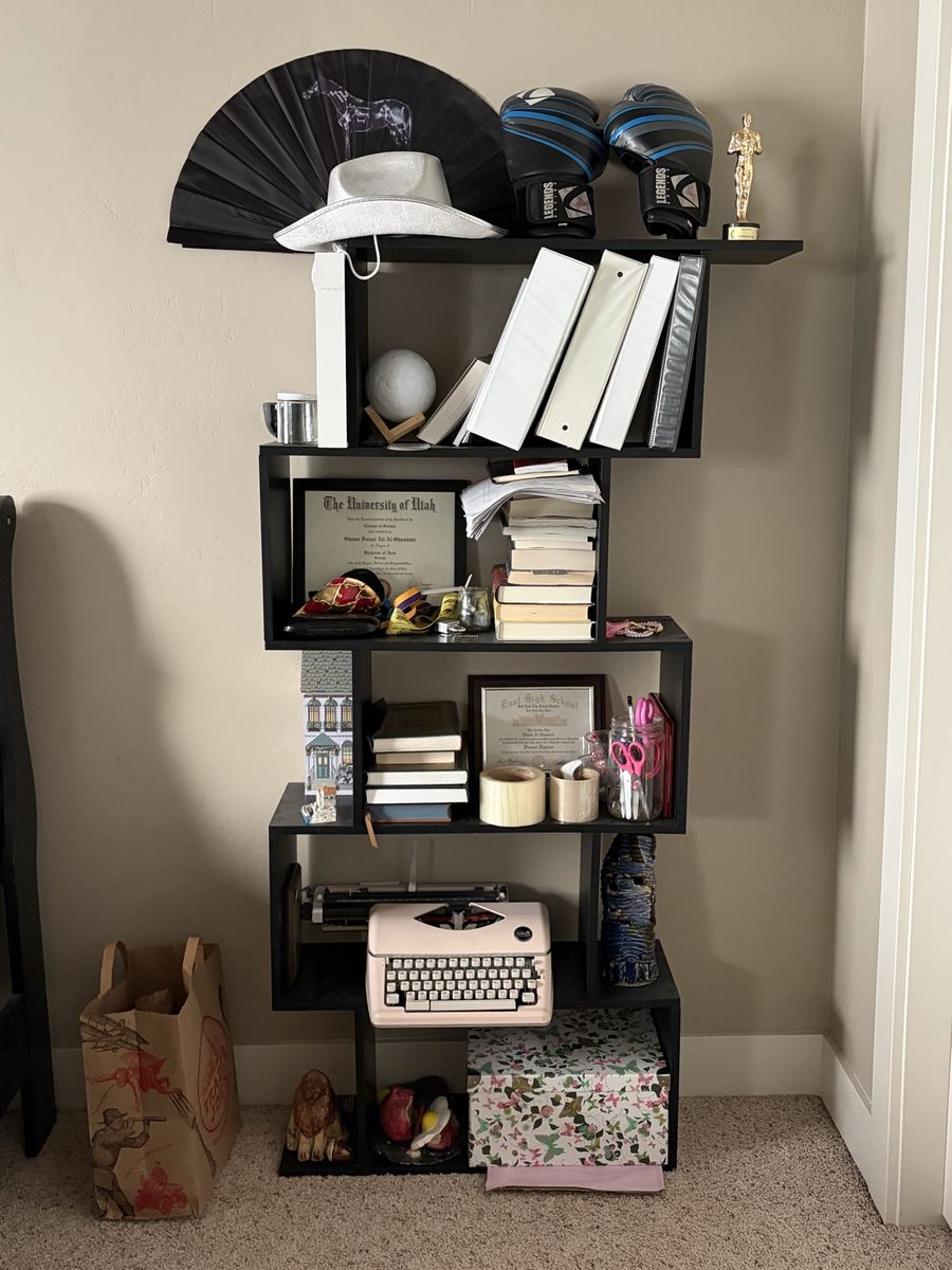 Modern Black S-Shaped Geometric Bookshelf Display Rack 62" Tall
