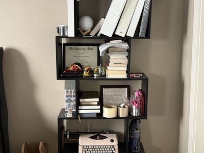 Modern Black S-Shaped Geometric Bookshelf Display Rack 62" Tall