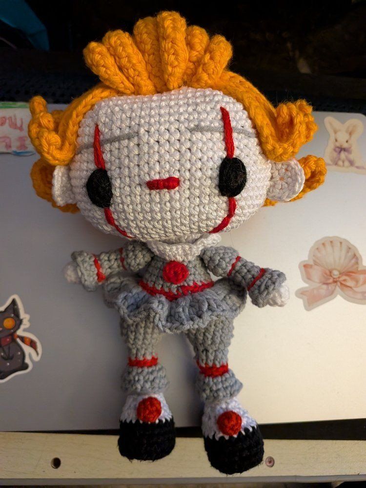 Handmade Crochet Pennywise Clown Amigurumi  Doll/ Funko pop inspired!