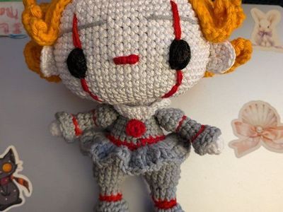 Handmade Crochet Pennywise Clown Amigurumi Doll/ Funko pop inspired!
