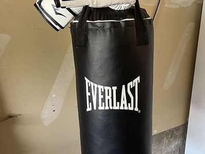 Everlast Heavy Bag Boxing Kit - Black 40lb Heavy Bag with White S/M Core Training Gloves