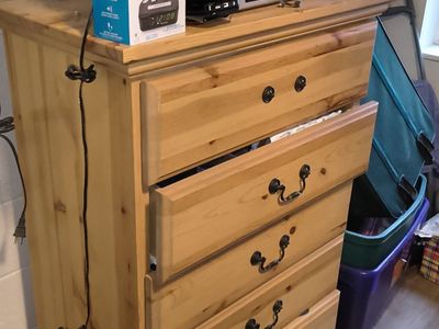 Solid Wood 5-Drawer Dresser with Dark Metal Hardware