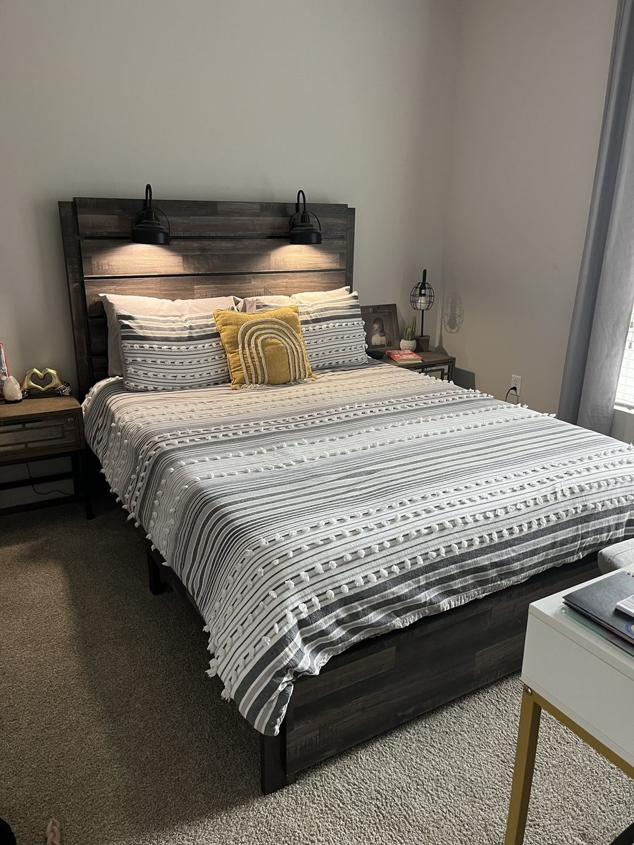Modern Rustic Queen Bed Frame with Built-In Lights