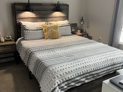 Modern Rustic Queen Bed Frame with Built-In Lights