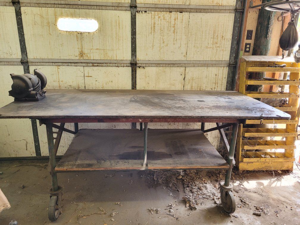 Heavy Duty Industrial Work Bench / Work Table on Casters - Steel Top, Storage Shelf