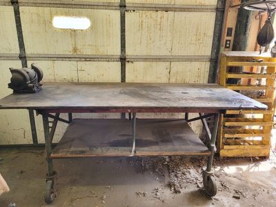 Heavy Duty Industrial Work Bench / Work Table on Casters - Steel Top, Storage Shelf