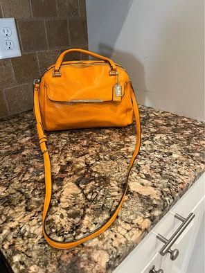 COACH - Orange Leather Satchel Handbag with Crossbody Strap