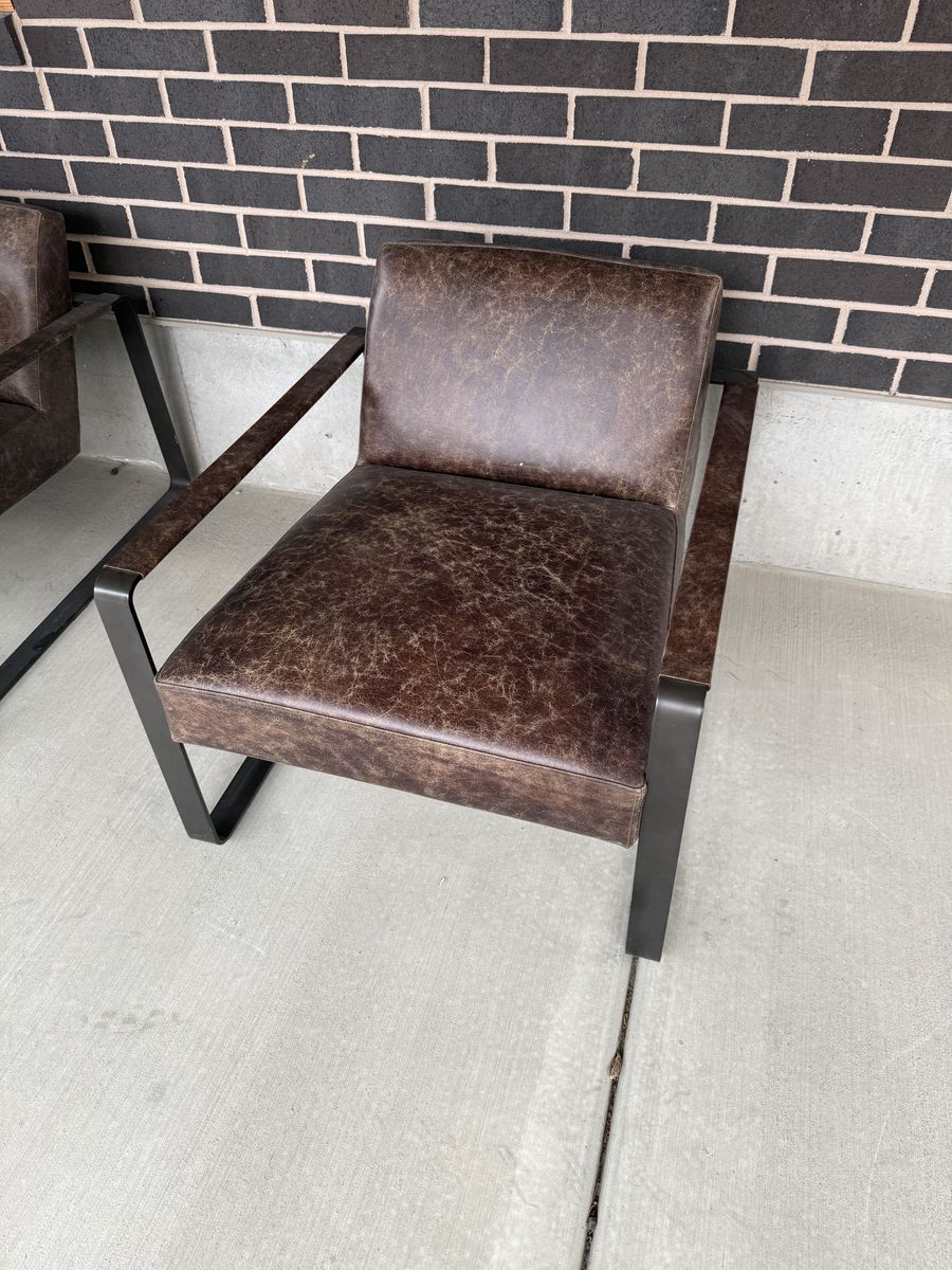 Modern Industrial Accent Chair - Brown / Metal Frame