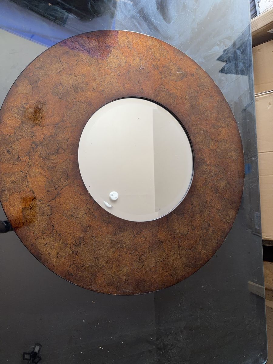 Large Round Decorative Wall Mirror - 36" Diameter, Bronze Tone Textured Frame