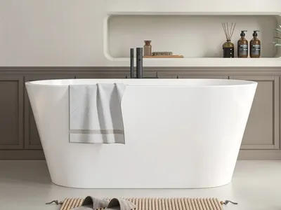 54” Freestanding Acrylic Bathtub – Cracked – DIY Repair / As-Is