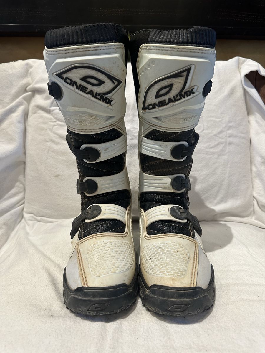 O’Neill MX element men’s size 10 black-and-white motorcycle boots