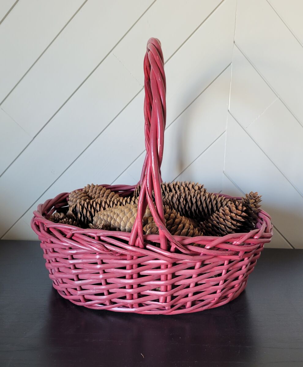 Red Basket with Pine Cones