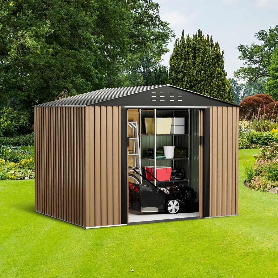 Spacious 10x12 Ft Outdoor Metal Storage Shed - Durable Garden Backyard Tool Organizer