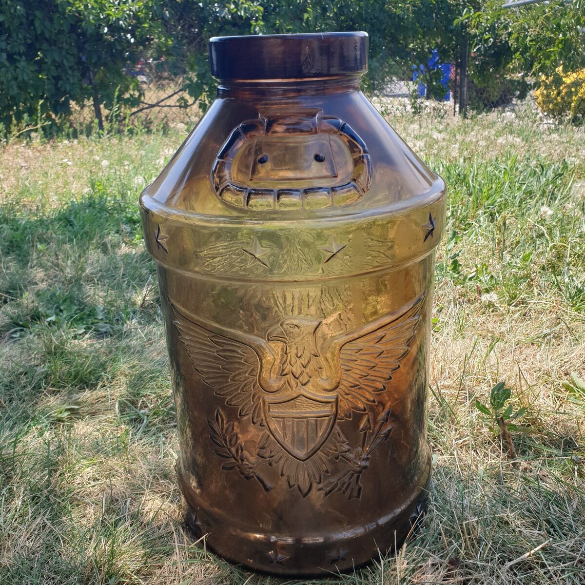 Vintage 1977 Amber Glass Milk Water Coin Jug