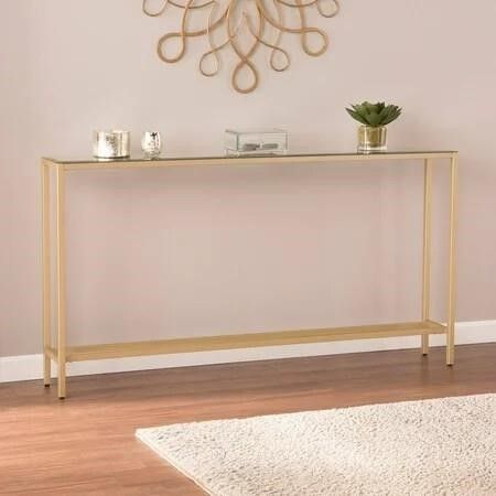 Darrin Narrow Long Console Table with Mirrored Top - Metallic Gold frame - SEI