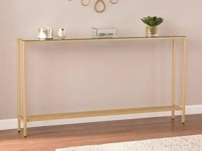 Darrin Narrow Long Console Table with Mirrored Top - Metallic Gold frame - SEI