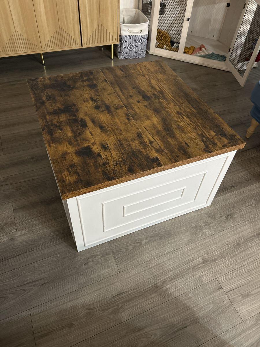 Rustic Wood and White Lift-Top Storage Coffee Table