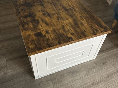 Rustic Wood and White Lift-Top Storage Coffee Table