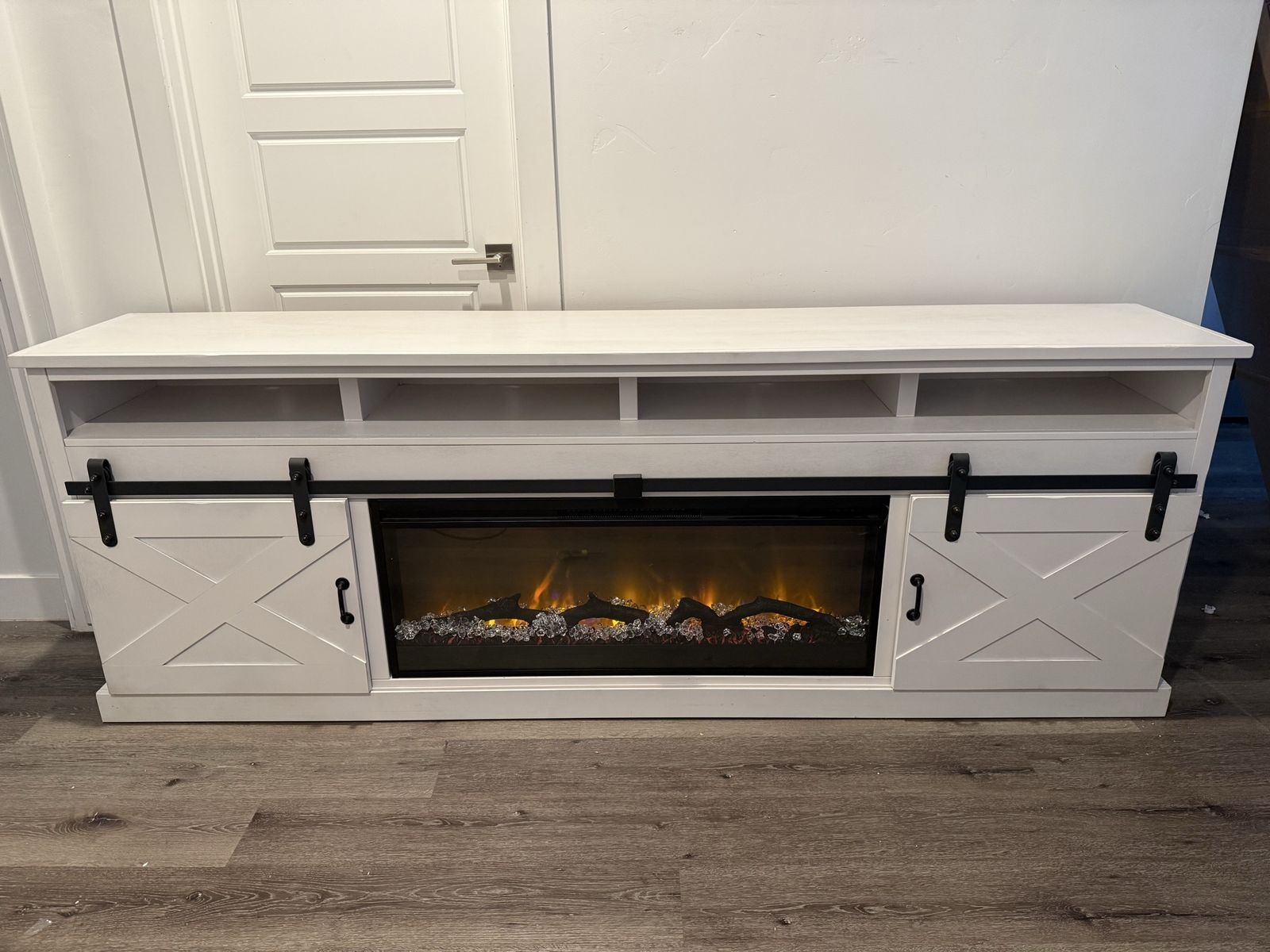 Brand New Large Farmhouse TV Entertainment Stand with Fireplace