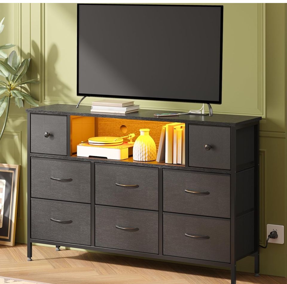 New Black Dresser TV Stand W/ LED Lights