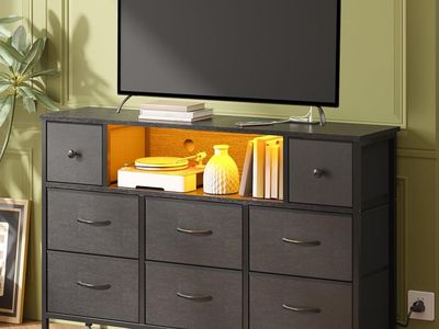 New Black Dresser TV Stand W/ LED Lights