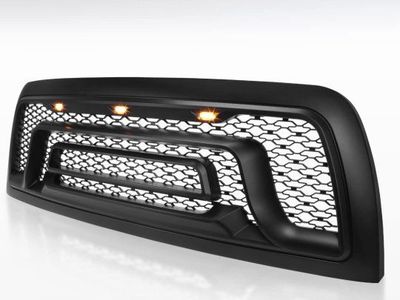 AUTOZENSATION Compatible with 2010-2018 Dodge Ram 2500 3500 Truck, Matte Black Rebel Style Front Grille w/Amber LED Lights