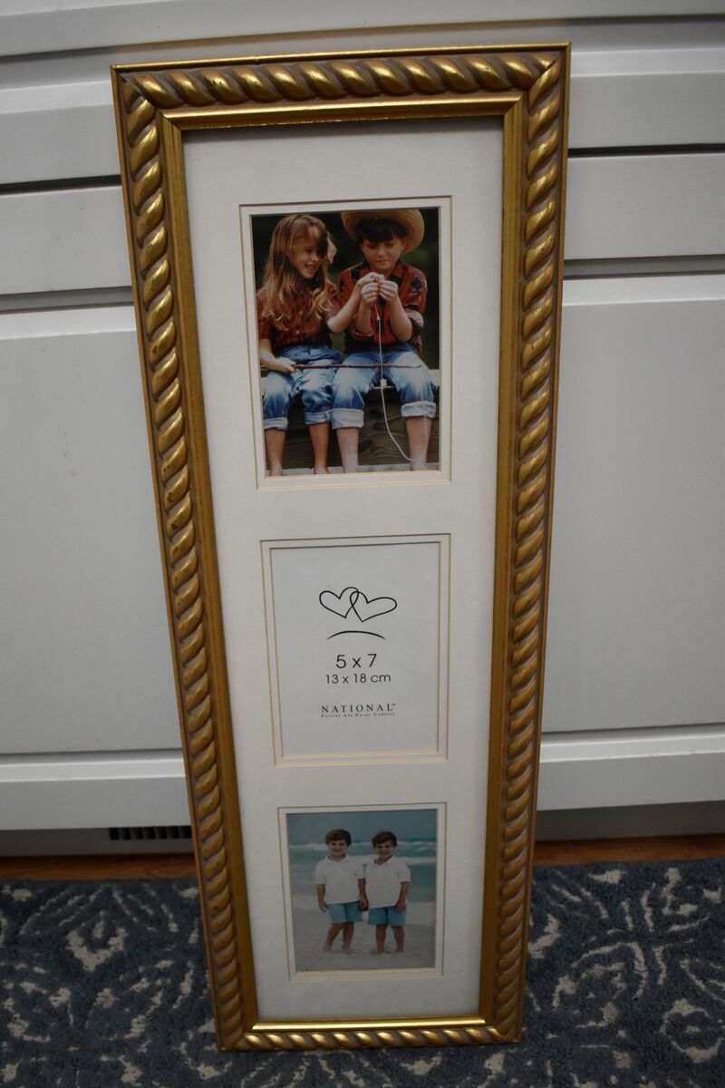 Beautiful Large Gold Braid Design Frame 30 1/2 X 10 1/2 inches With 3 Slots for 5 X 7 Photos