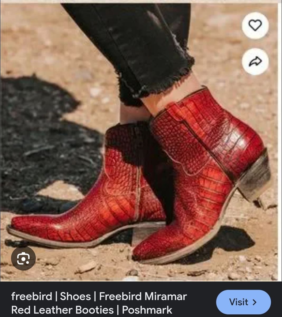 Freebird Miramar Red Croc Print Leather Western Booties Size 7