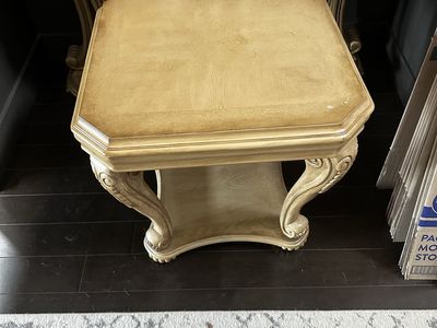 Vintage Carved Wood Accent End Table with Lower Shelf - Ornate Detail