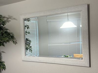 Large Decorative Wall Mirror with Textured White Frame