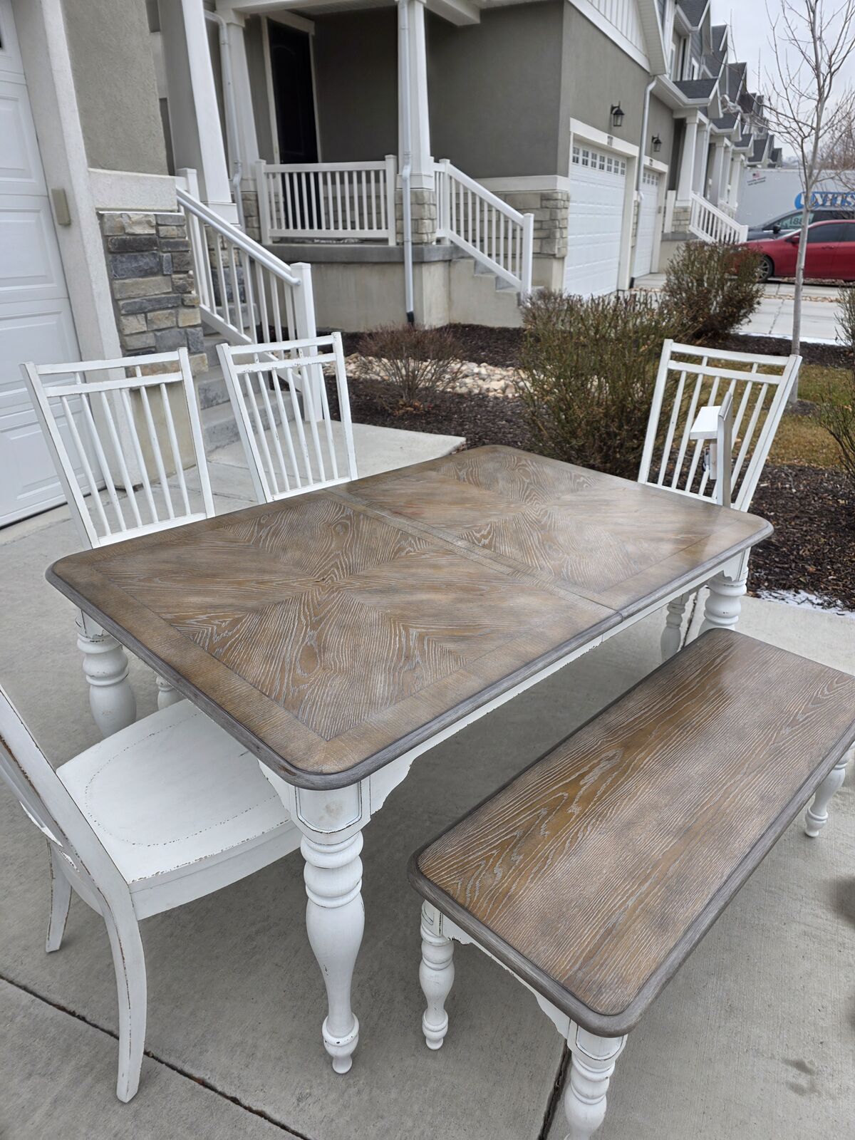 Dining Table Set with Bench, 4 Chairs, and Leaf