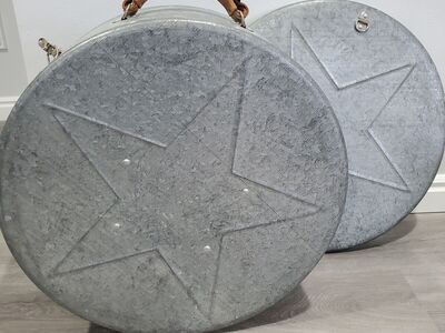 VINTAGE SAN ANGELO GALVANIZED EMBOSSED METAL ROPE CAN