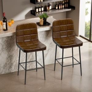 Set of 2 Modern Brown PU Leather Counter Stools