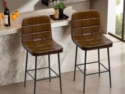 Set of 2 Modern Brown PU Leather Counter Stools
