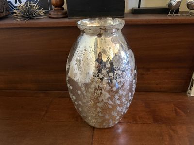 Large Mercury Glass Vase with Etchings