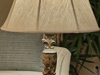 Lamp 33"Tx22"W Brass/ Marble Frederick Cooper