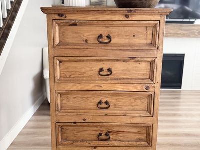 Rustic Primitive Solid Raw Wood Dresser 4 Drawers