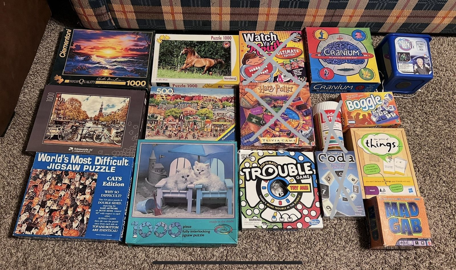 $50 for 6 puzzles + 6 board games barely used or new ($50 for all or indiv prices below)