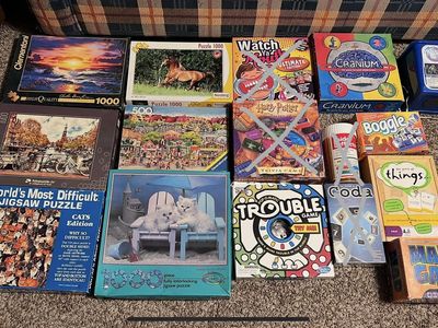 $50 for 6 puzzles + 6 board games barely used or new ($50 for all or indiv prices below)