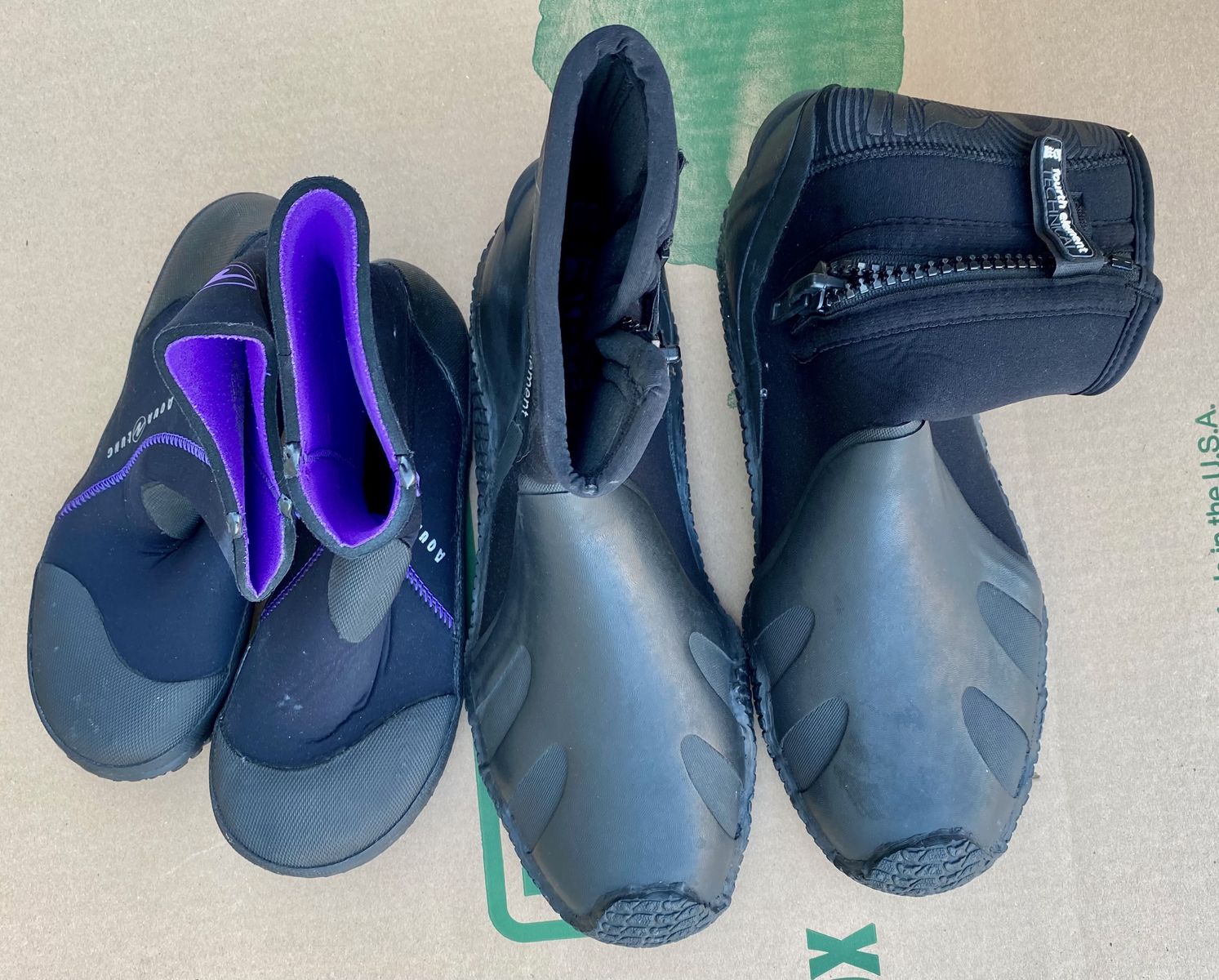 Great Condition Aqua Lung Ellie 5mm Women's Size 10 & Fourth Element Technical Men's 13.5 Wetsuit Boots