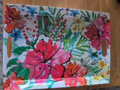 Tropical Floral Melamine Serving Tray with Handles - Vibrant Flowers & Leaves