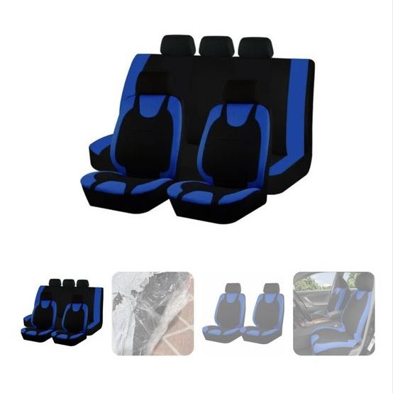 Autoking Universal Polyester Car Seat Cover Set - Blue/Black for Most Cars, SUVs & Vans