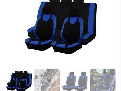 Autoking Universal Polyester Car Seat Cover Set - Blue/Black for Most Cars, SUVs & Vans
