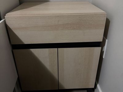 Modern Light Wood Grain Nightstand with Doors and Drawer