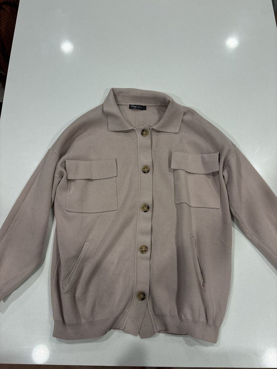 SUPRELÖOK Women's Size L Beige Knit Button-Down Cardigan Jacket