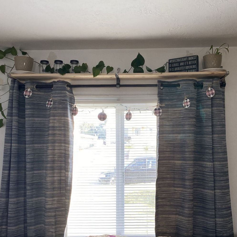 6ft Wood and Steel Curtain Rod/Shelf