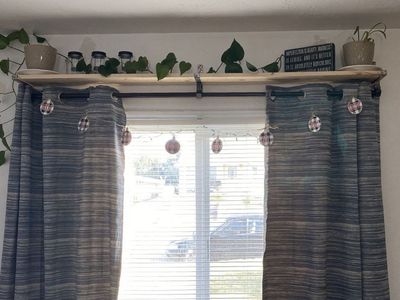6ft Wood and Steel Curtain Rod/Shelf