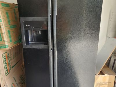 GE Profile Side-by-Side Refrigerator in Black with Ice and Water Dispenser