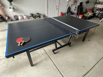 Black and Blue Folding Ping Pong Table with Net and Paddles